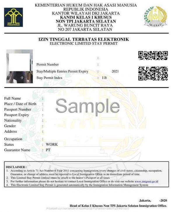 Contoh Ijin Tinggal Terbatas Elektronik izin tinggal terbatas